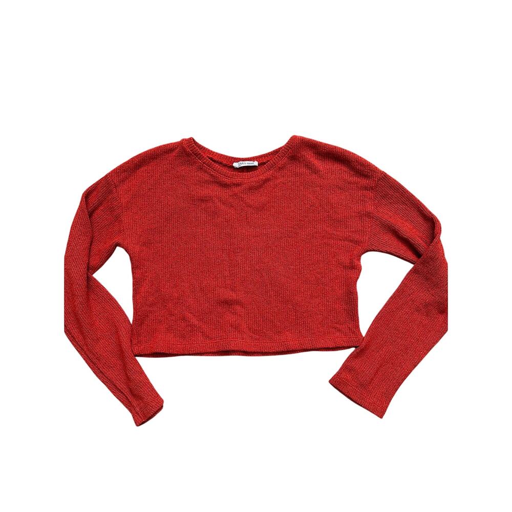 Zara Trafaluc Red Cropped Knit Sweater Top Small
